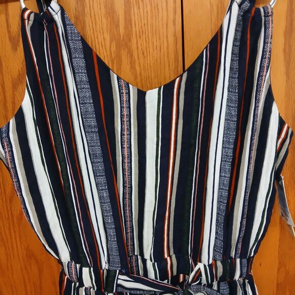 Derek Heart Blue White Striped Sleeveless Romper Jumpsuit Womens Large NEW - Picture 6 of 11